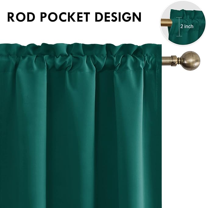 DWCN Blackout Curtains Thermal Insulated, Energy Saving & Noise Reducing Bedroom and Living Room Curtains, Hunter Green, W 42x L 63 Inch, Set of 2 Rod Pocket Curtain Panels - Image 4