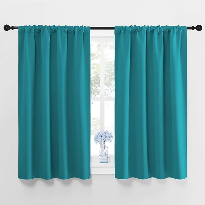 NICETOWN Peacock Blue Blackout Curtains Panels for Window, Thermal Insulated Rod Pocket Blackout Drapes/Draperies for Living Room (2 Panels, W42 x L45 inches) by NICETOWN