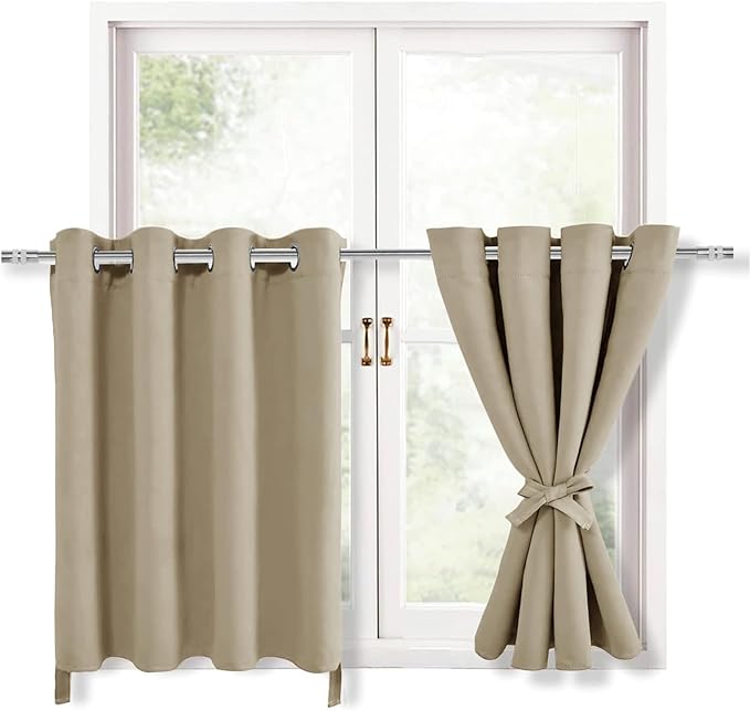 Hiasan RV Blackout Curtains for Bedroom, 52 x 36 Inches Long - Thermal Insulated & Light Blocking Window Curtains for Living Room, 2 Drape Panels Sewn with Tiebacks, Taupe - Image 2