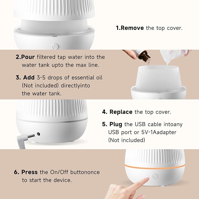 Ultrasonic Essential Oil Diffuser, Home Fragrance Aroma Diffuser with Auto Shut-Off, Color Change Night Light & Ultra-Quiet Operation, BPA-Free Portable Aromatherapy Humidifier for Home (White-2) - Image 6