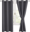 Hiasan Grommet Blackout Curtains for Bedroom, 38 x 63 Inches Length - Thermal Insulated & Light Blocking Window Curtains for Living Room, 2 Drape Panels Sewn with Tiebacks, Dark Grey by Hiasan