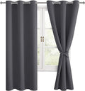 Hiasan Blackout Curtains for Bedroom, Thermal Insulated, Light Blocking, Noise Reducing Window Curtain Panels, Tiebacks Included, Set of 2, Grommet Top (Dark Grey, Width 42 Inch x Length 72 Inch) by Hiasan