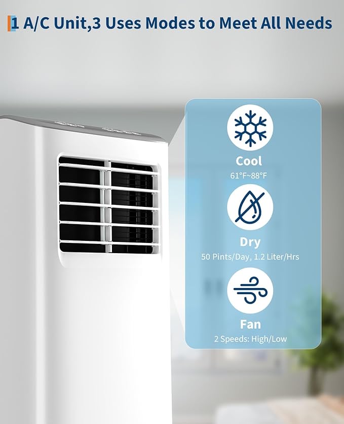 GarveeHome Portable Air Conditioner, 8000 BTU for Rooms up to 450 Sq. Ft., Remote & Auto Evaporation, Compact AC for Apartment. - Image 5