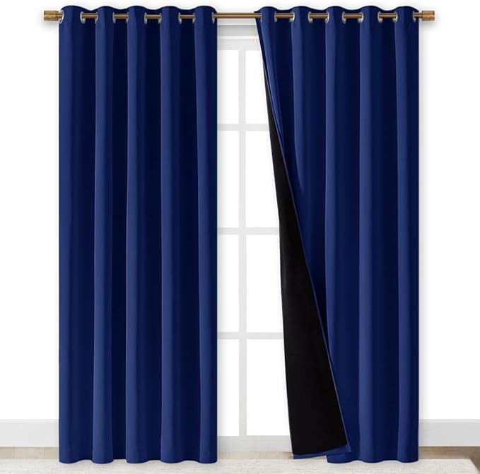 NICETOWN 100% Blackout Window Curtain Panels, Royal Blue, 2 PCs, 62" Wide Each Panel, Cold and Full Light Blocking Drapes with Black Liner for Nursery, 84 inches Drop Thermal Insulated Draperies - Image 2