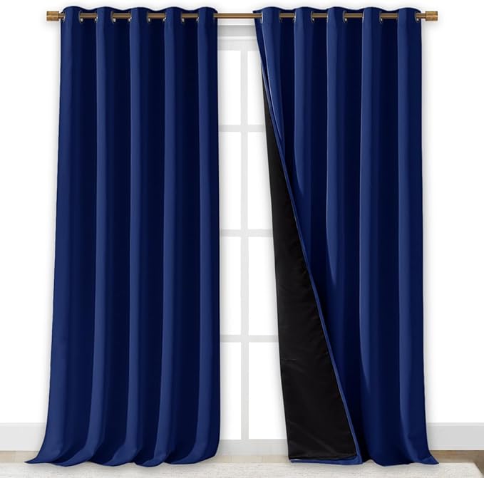 NICETOWN Total Shade Curtains and Draperies, Royal Blue, Package of 2, 62 inches Wide x 95 inches, LongHeavy-Duty Full Light Shading Drapes with Black Liner Backing for Villa/Hall/Dorm Window - Image 2