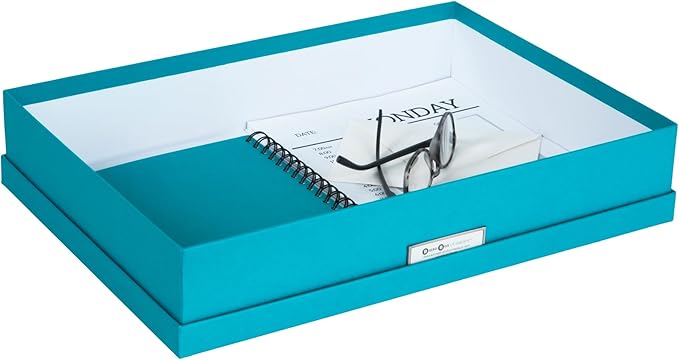 Bigso Sverker Fiberboard Legal and Art Storage Box | Scrapbook Storage Box for Loose Papers and More | Durable Document Boxes with Lid and Metal Label Holder | 17.1’’ x 12.2’’ x 3.3’’ | Turquoise - Image 4