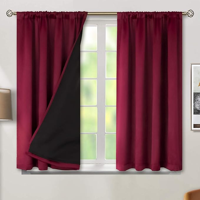 BGment 100% Blackout Curtains 45 Inches Length 2 Panels, Christmas Thermal Insulated Room Darkening Soundproof Window Curtains Panels for Kitchen, Each Drapes 42 Inches Wide, Burgundy Red by BGment