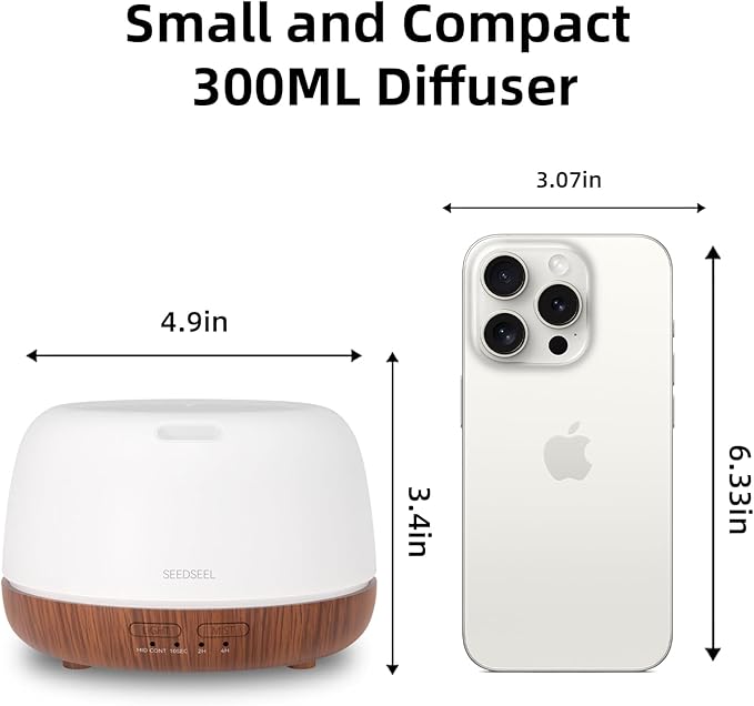 300ML Essential Oil Diffuser, Mini Aromatherapy Diffuser with Remote Control, 7 Color Changing LED Light, 4 Timer for Bedroom, Room, Office - Image 2