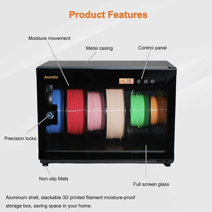 3D Printer Filament Storage Box, 6 Spool Capacity, Air Tight Dry Box with Humidity Control (20%-25% RH), Transparent Glass & Aluminum Alloy, Noiseless & Stackable Design for PLA/ABS/PETG - Image 4