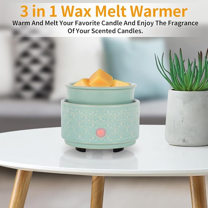 kobodon Ceramic Wax Melt Warmer - 3-in-1Electric Wax Warmer-Fragrance Candle Burner for Scented Wax Tarts and Essential Oils - Wax Melts as Gifts for Moms Grandma Women Girls（Light Green） - Image 3