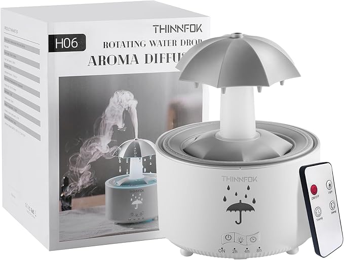 Humidifiers for Bedroom,Aromatherapy Essential Oils Diffuser,Quiet Ultrasonic Clouds and Cool Mist Humidifier, 7 Colors Breathing LED Light,Rotating Umbrella Rain Drops,Ideal Holiday Gifts for Home by Ahelperofyourfamilylife