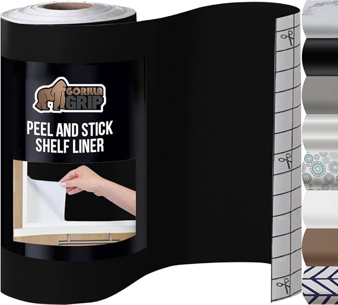 GORILLA GRIP Peel and Stick Paper, Removable Cover for Books, Shelves, Countertops, Drawers, Cabinets and Crafts, Easy Install Kitchen Decor, Shelf, Drawer, Cabinet Liners, 17.5 in x 10 FT Jet Black by GorillaGrip
