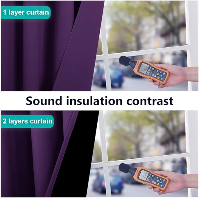 NICETOWN 100% Blackout Curtains with Black Liner Backing, Thermal Insulated Curtains for Living Room, Noise Reducing Drapes, Royal Purple, 37" Wide x 40" Long Per Panel, Set of 2 Panels - Image 4