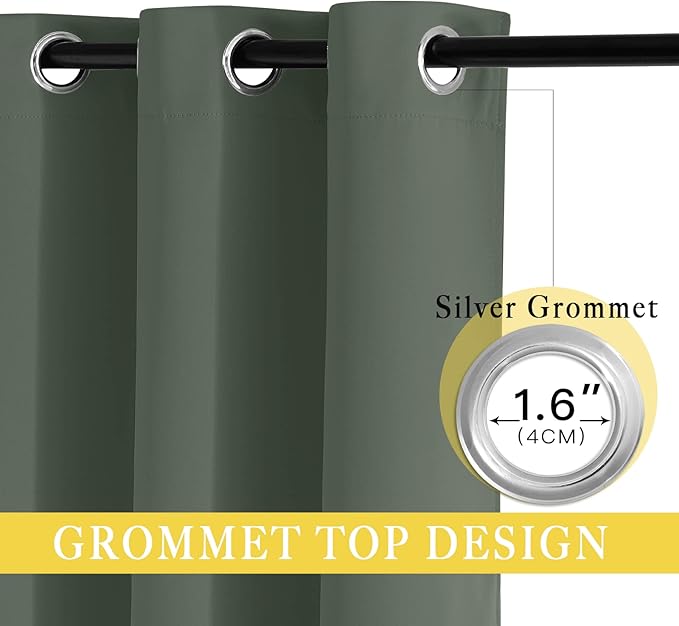 NICETOWN Blackout Kids Room Curtain 54 inch Length, Thermal Insulated Grommet Window Treatment Sound Reducing Room Darkening for Bedroom, Dark Mallard, 1 Panel, W66 x L54 - Image 2