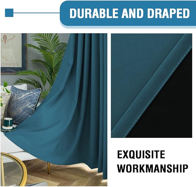 H.VERSAILTEX 100% Blackout Curtains for Bedroom Thermal Insulated Curtains & Drapes Blackout Curtains 63 Inches Long Rod Pocket Curtains for Living Room with Black Liner 2 Panels Set, Dark Teal - Image 6