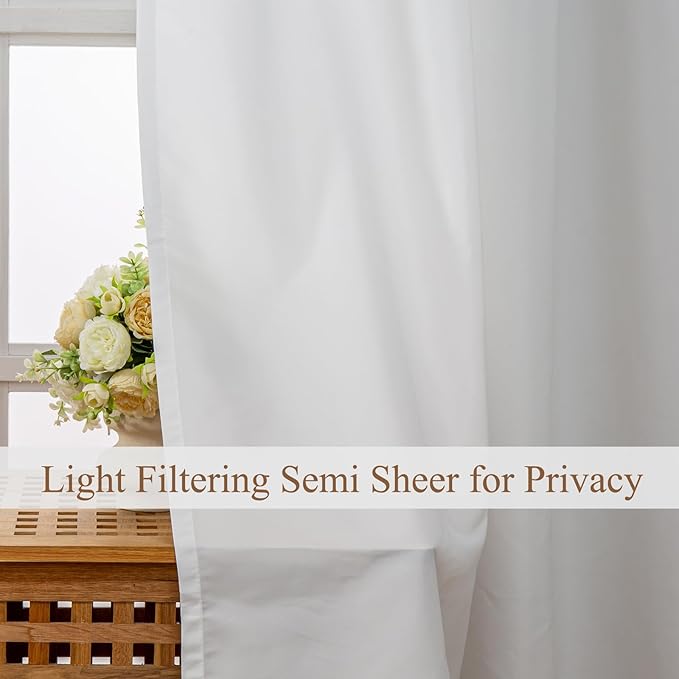 L.Z.E Non-See-Through Privacy Curtains 63 Inch Length 2 Panels Set, White Light Filtering Semi Sheer Curtains for Living Room Bedroom Nursery, Rod Pocket Short Window Panels (55" W x 63" L) - Image 3