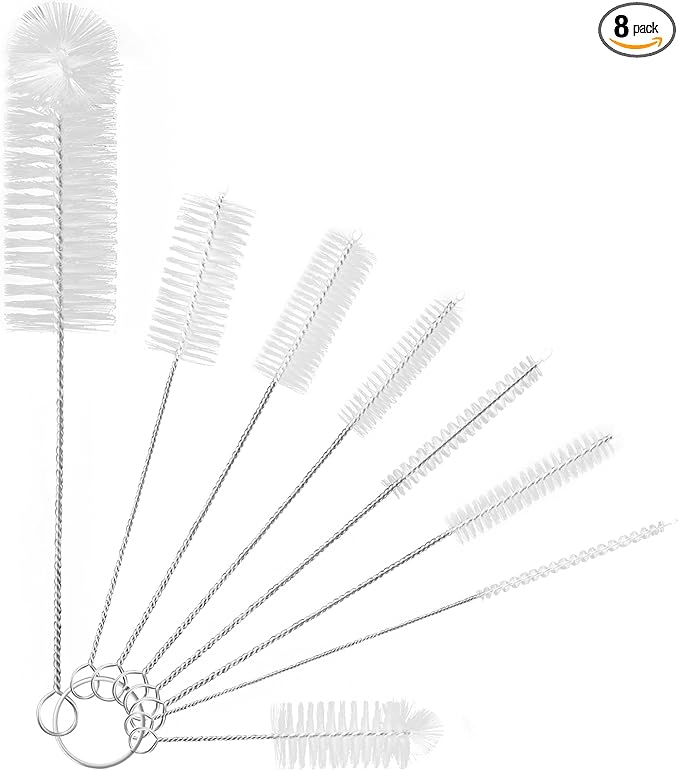 8 Pcs Bottle and Straw Cleaner, Long Deep Nylon Brush with Bendable Stainless Steel Flexible Handles for Bottles, Straws, Pipes, Wine Decanter, Sinks and Cup Cover by Yolaist