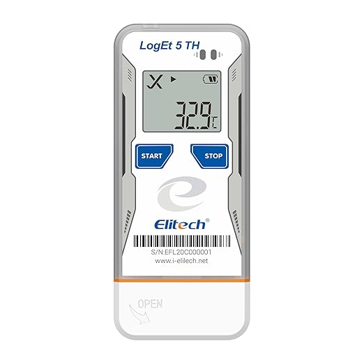 Elitech Bluetooth Temperature Humidity Data Logger FDA Standards, with Shadow Data Reusable Recorder 32000 Points, Auto PDF/CSV Report, for Windows/MacOS, Refrigerator Thermometer LogEt5B-TH, Blue by Elitech