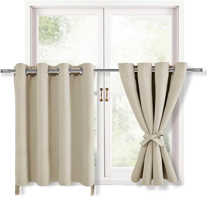 Hiasan RV Blackout Curtains for Bedroom, 52 x 30 Inches Long - Thermal Insulated & Light Blocking Window Curtains for Living Room, 2 Drape Panels Sewn with Tiebacks, Light Beige by Hiasan