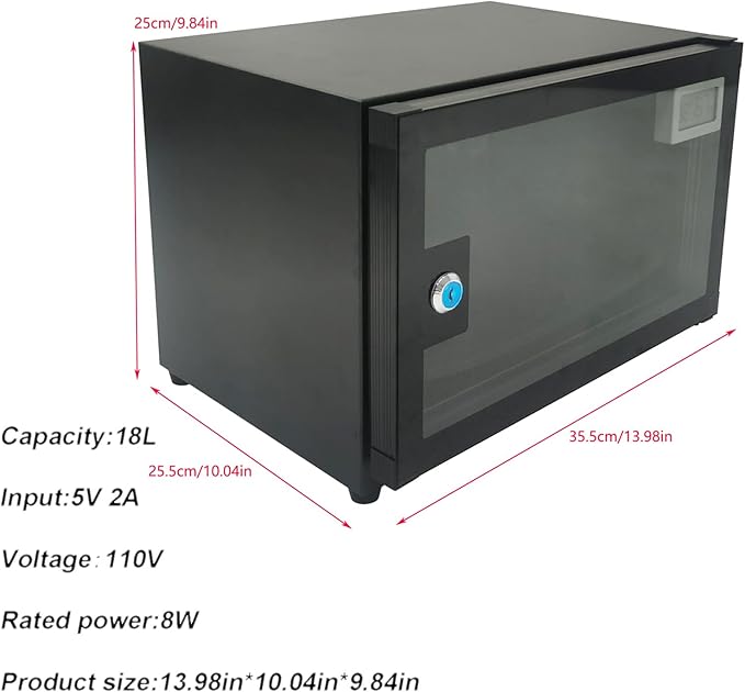 INTBUYING Camera Storage Dry Cabinet 18L Electronic Dehumidifier Cabinet Noiseless 110V with Digital Display and Key Lock Accuracy 3% RH - Image 9