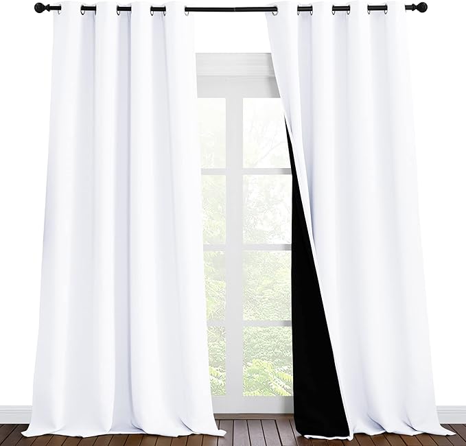 NICETOWN Full Shading Cold Blocking Curtains for Windows, Super Heavy-Duty Black Lined Blackout Curtains for Bedroom, Privacy Assured Window Treatment (White, Pack of 2, 55 inches W x 96 inches L) by NICETOWN