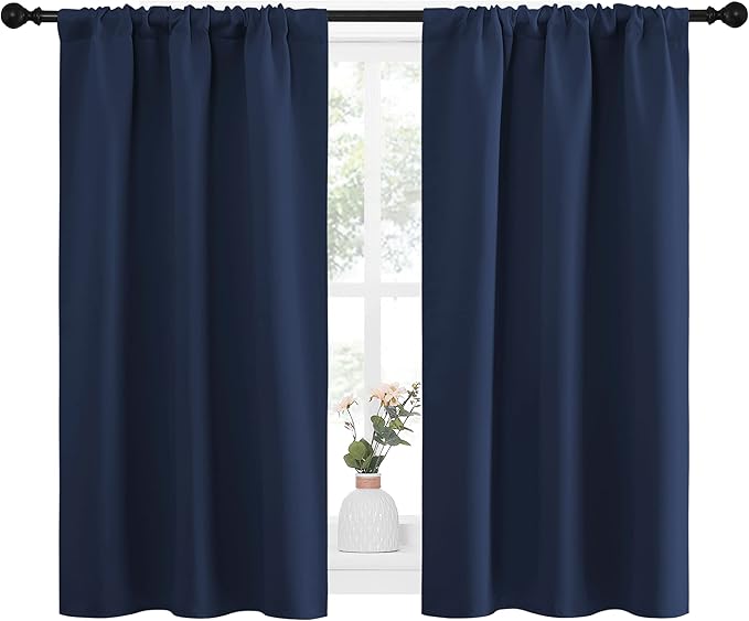 NICETOWN Kitchen Curtains, Short Blackout Curtains & Drapes, Thermal Insulated Rod Pocket Window Treatment Draperies for Nursery (Navy, 34 in x 45 in (W x L), Set of 2) - Image 2