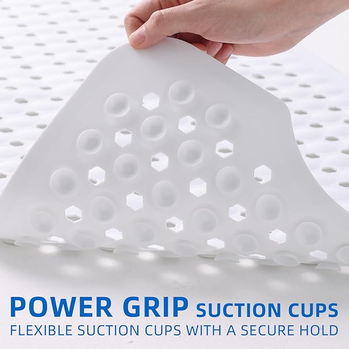 ZHICHENG Bath Tub and Shower Mats, Non-Slip 39 x 16 Inch Extra Long Bath Mat, Machine Washable Bathtub Mat with Drain Holes, Suction Cups for Bathroom (White) - Image 2
