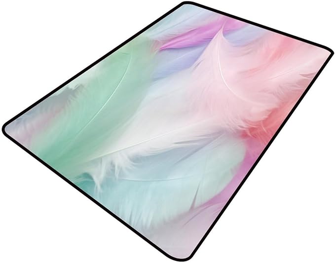Multicolored Feathers Printing Patterns Area Rug - Lightweight, Fade, Flame, Quick Dry, Stain Resistant, Waterproof Floor Carpet for Living Room Bedroom, 48 x 72 Inch by Snarena