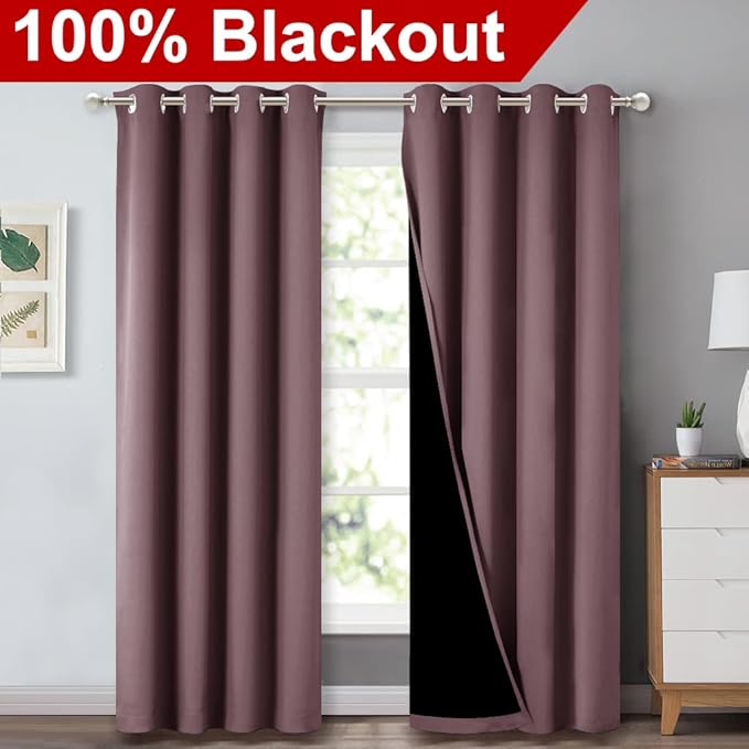 NICETOWN 100% Blackout Curtains 84 inches Long, Pair of Energy Smart & Noise Blocking Out Drapes for Baby Room Window, Thermal Insulated Guest Room Lined Window Dressing(Dry Rose, 52 inches Wide) - Image 2