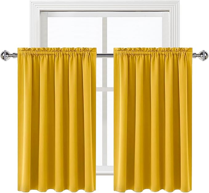 DWCN Thermal Short Blackout Curtains for Small Window, Energy Saving Room Darkening Curtains for Nursery/Bedroom/Kitchen(W60 x L36inch, Yellow, Set of 2 Panels, Top of Rod Pocket) - Image 8