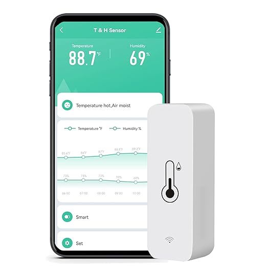 WiFi Humidity Temperature Monitor: Smart Hygrometer Thermometer for Remote Monitor and Alert, High Precision Indoor Thermometer with TUYA App, No Hub Required, Compatible with Alexa (1-Pack) by SENCKIT