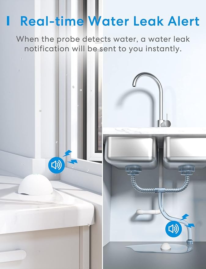 Meross Smart Water Sensor Alarm 3 Pack, WiFi Water Leak Detector Support Apple HomeKit, SmartThings, IP67 Waterproof with App Alerts, Alarm, 100M Range for Home Basement Kitchen (Meross Hub Included) - Image 2