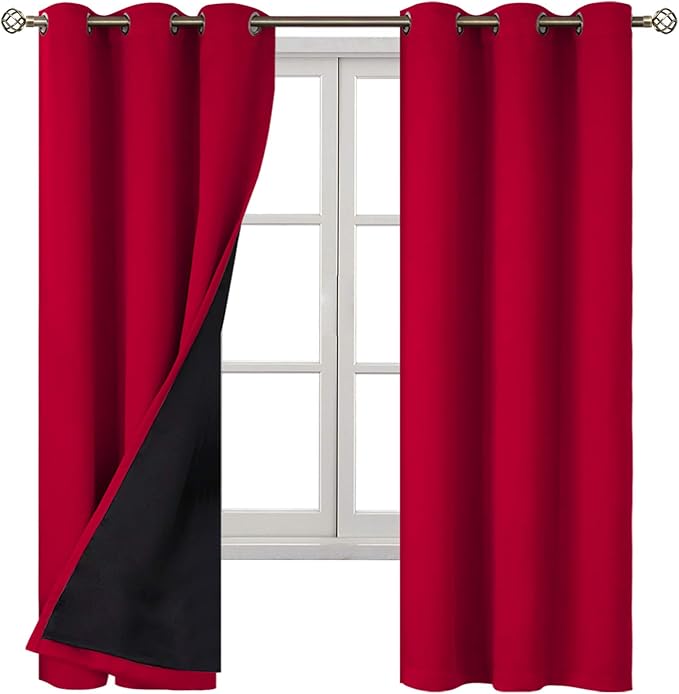 BGment Christmas 100% Blackout Curtains Thermal Insulated with Liner for Living Room Decoration - Grommet Double Layer Energy Saving Bedroom Curtain Drapes (42 x 63 Inches, Red, 2 Panels) - Image 8