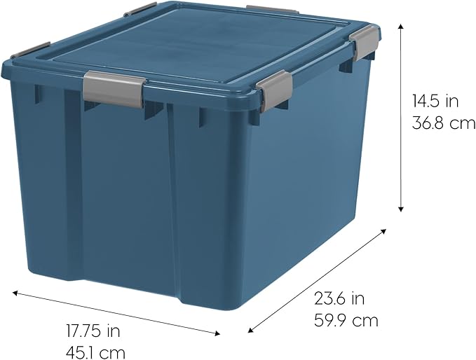 IRIS USA WeatherPro 74 Qt Eco-Friendly Storage Bins with Lids, 4 Pack, BPA-Free Plastic Gasket Box with Tight Latch and Seal, Stackable Nestable Tote Tub - Navy - Image 2