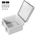 MAKERELE Small Electrical Junction Box Outdoor Weatherproof Gray Shell and IP67 ABS Grade Plastic with Hinged Cover, Mounting Plate,Wall Bracket,Stainless Steel Buckle and 1/4" NPT*2 (5.9"×5.9"×3.5") by MAKERELE