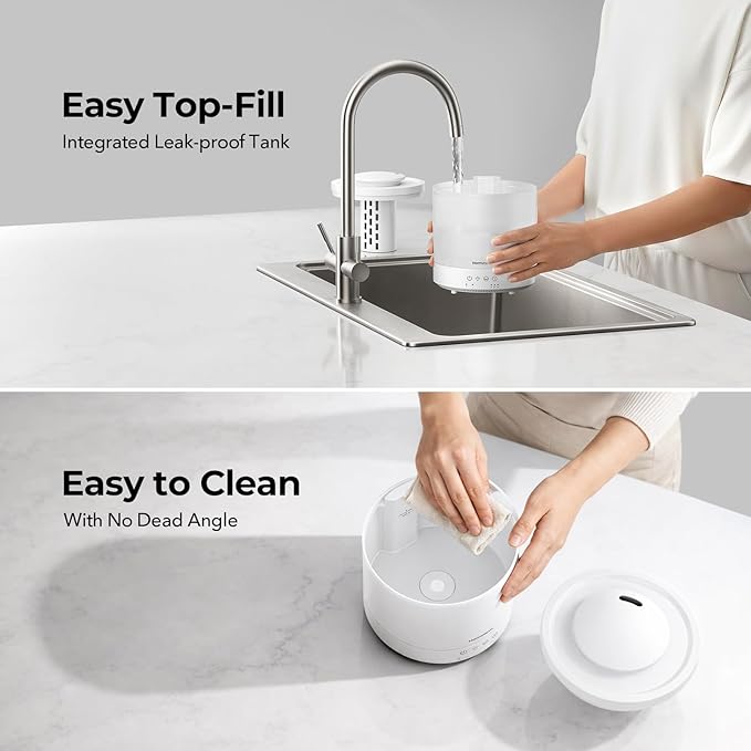 Homvana Small Humidifiers for Bedroom - 2 Packs 1.5L Cool Mist Top Fill Humidifier for Baby Nursery, Essential Oil Diffuser, 3 in 1 for Home Plants Offices and Grow Tents, 7 Color Lights, Ultrasonic - Image 6