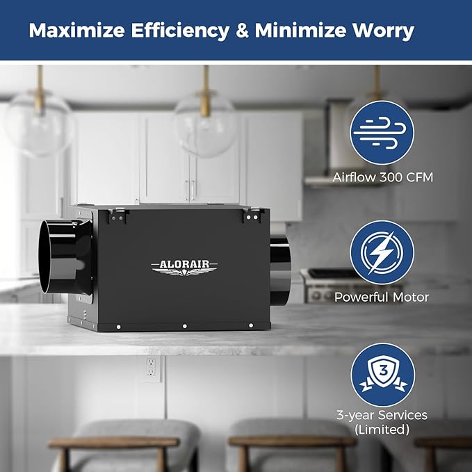 ALORAIR 6 Inch Inline Bathroom Exhaust Fan – Ultra Quiet 300 CFM Ventilation Fan for Bathroom, Attic, Kitchen, Garage, Laundry Room – Durable, Easy to Install, Powerful Airflow - Image 2