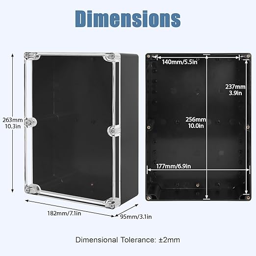 LeMotech Electrical Box Clear Cover Project Box IP65 Waterproof Junction Box ABS Plastic Case Universal Enclosure for Electronics, Black 10.3"x 7.1"x 3.7"(263x182x95mm)(Pack of 1) - Image 2