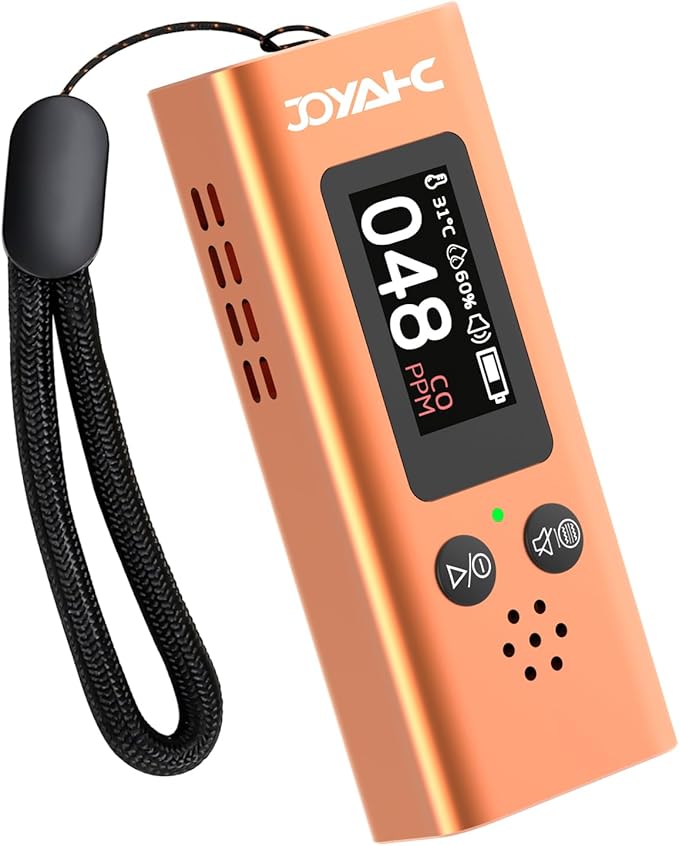 Portable Carbon Monoxide Detector for Travel, 3-in-1 CO Detector with Temperature & Humidity Sensor, Dual Audible & Visual Alarm Camping, RV and Hotel for Safety (Orange) by Unknown