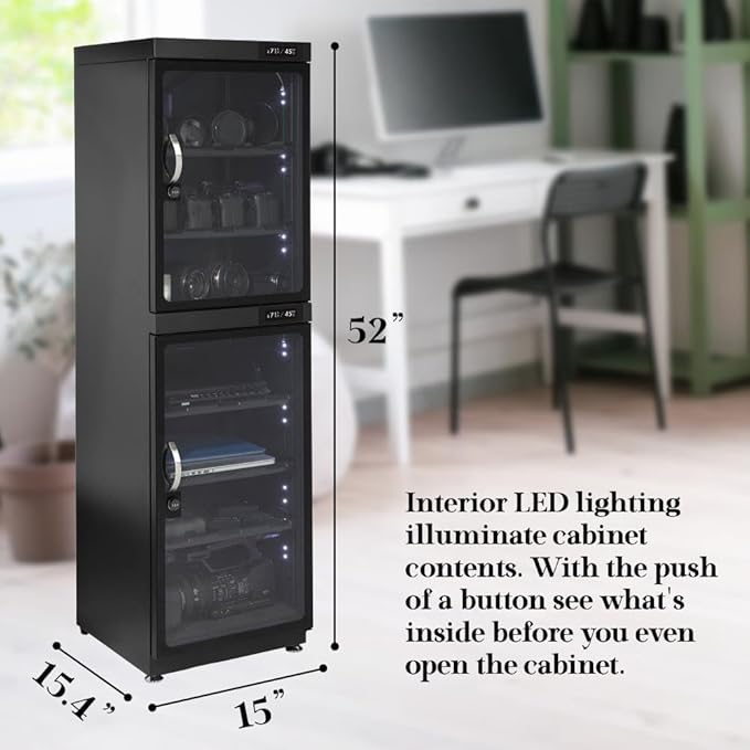 180LT Electronic Dry Cabinet for Camera, Lens & Electronics – Silent Dehumidifying Storage, Touchscreen, Dual Zone Humidity Control (60-35% RH), 5 Adjustable Shelves, LED Light, Lock - Image 2