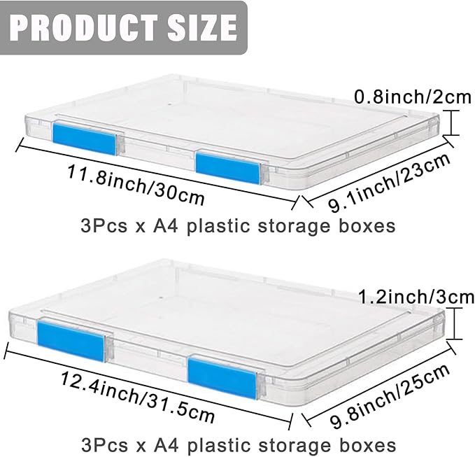 6 Pack A4 File Portable Project Case, Plastic Storage Box for 8.5" x 11" Letter Paper, Documents Magazines Holder Scrapbook Paper Storage Boxes (blue) - Image 2