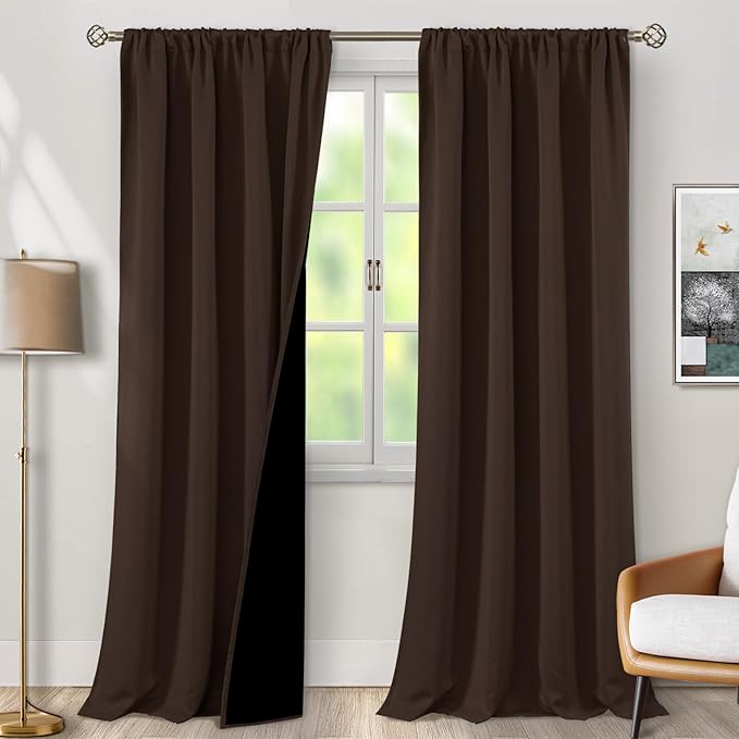 BGment Brown 100% Blackout Curtains for Living Room 108 Inch Length, Extra Long Room Darkening Noise Light Blocking Heavy Rod Pocket Dining Room Window Curtains 2 Panels Set, Each Panel 52 Wide by BGment
