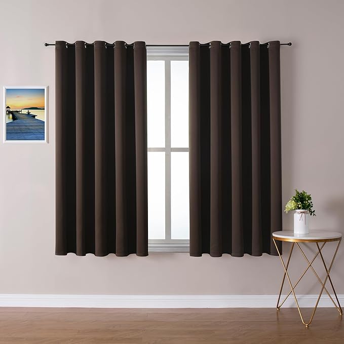ChrisDowa Brownout Curtains 70 inches Wide for Bedroom - 2 Panels Set Extra Wide Grommet Thermal Insulated Room Darkening Curtains for Living Room (Brown, 70 x 63 Inch) by ChrisDowa