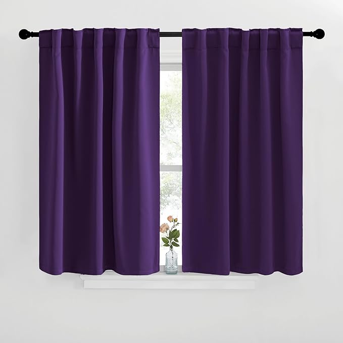 NICETOWN Blackout Curtain Panels for Kitchen - (Royal Purple Color) 42x30 inch, 2 Panels Set, Room Darkening Blackout Drapes for Window by NICETOWN