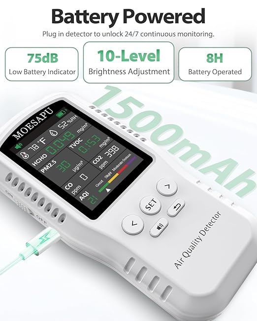 8-in-1 Air Quality Monitor, HCHO TVOC PM2.5 CO CO2 Detector, Formaldehyde Alarm, Particulate Matter Tester, Carbon Monoxide and Dioxide Meter, AQI with Temperature Humidity Reader in Home - Image 6