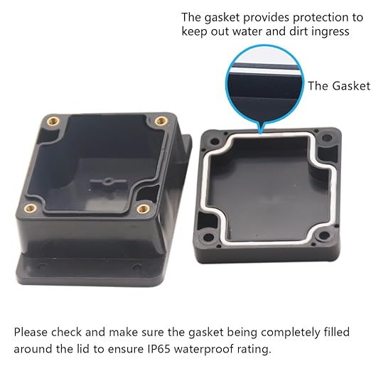 Zulkit Junction Box ABS Plastic Dustproof Waterproof IP65 Universal Electrical Boxes Project Enclosure with Fixed Ear Black 2.48" x 2.28" x 1.38"(Pack of 2) - Image 4