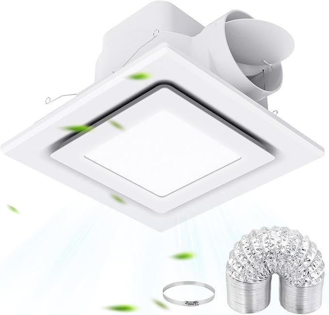 Bathroom Exhaust Fan with Light, 10" Panel Bathroom Ceiling Ventilation Fan (8x8 Mount), 112 CFM 1.0 Sones, Quiet Square Bath Fan Light Combo for Bathrooms, Shower, Office, Restroom Etc by LANMEL