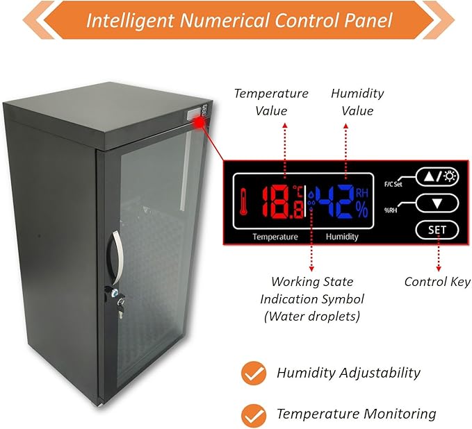 INTBUYING Musical Instrument Storage Dry Cabinet Electronic Dehumidifier Cabinet 35-60% RH Dual Humidity Control 110V Digital Display Lockable for Bass Violin Guitar Viola Erhu Pipa - Image 4