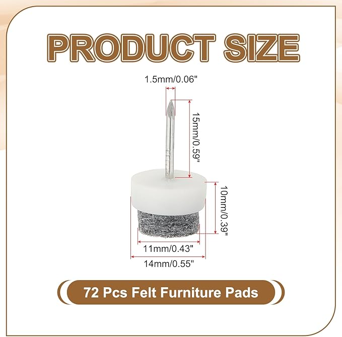 PATIKIL 14 mm Nail-on Felt Pads, 72 Pcs Round Felt Furniture Sliders Pads Heavy Duty Floor Protectors for Wooden Chair Sofa Cabinet Table Leg Feet Hardwood Floors, White - Image 2
