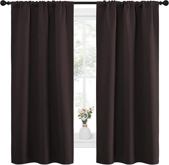 NICETOWN Bedroom Curtains Thermal Insulated, Noise Reducing Curtains & Drapes for Small Kitchen Window, Privacy Draperies (Toffee Brown, 34" Wide x 63" Long, 2 PCs) - Image 2